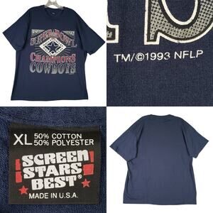 Vintage Dallas Cowboys Shirt Mens L/XL Single Stitch Graphic Tee 90s NFL Blue